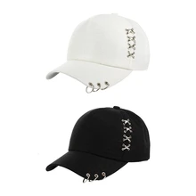 Sunshade Baseball Cap Adjustable Solid Unisex Metal Cross Iron Ring Decoration Cotton Black White Spring And Autumn 55-60cm
