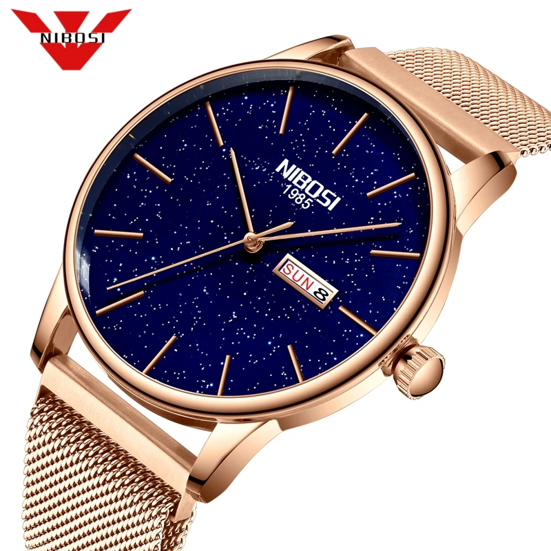 

NIBOSI Watch Men Star Sky Waterproof Slim Mesh Minimalist Wrist Watches Quartz Sports Women Watches Clock Relogio Masculino