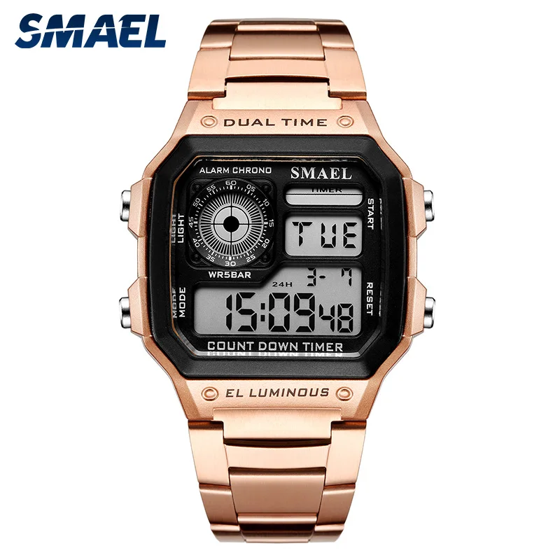 

SMAEL 2020 New Fashion Sport Digital Watches Men Stainless Steel 5Bar Waterproof Multifunction Watches reloj hombre SL-1818