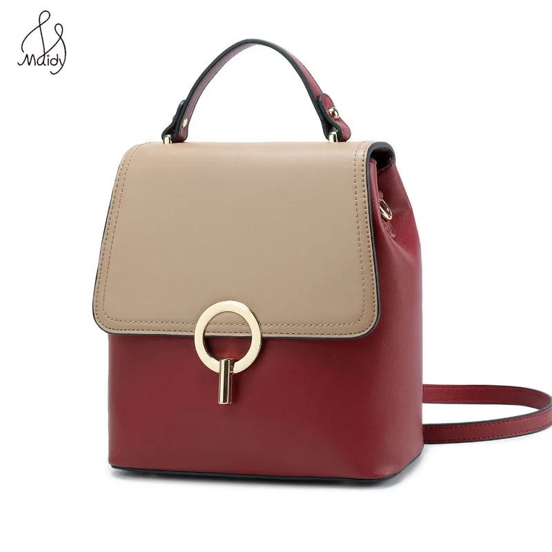 

Fashion Cowhide Leather Multifunction Backpack Contrast Color Women Backpacks Female Travel Shoulder Bag Large Capacity Backpack