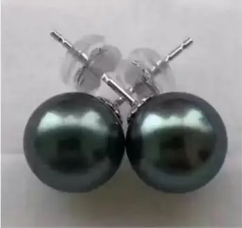 

Jewelry Free Shipping charming10-11mm tahitian round black green pearl earring