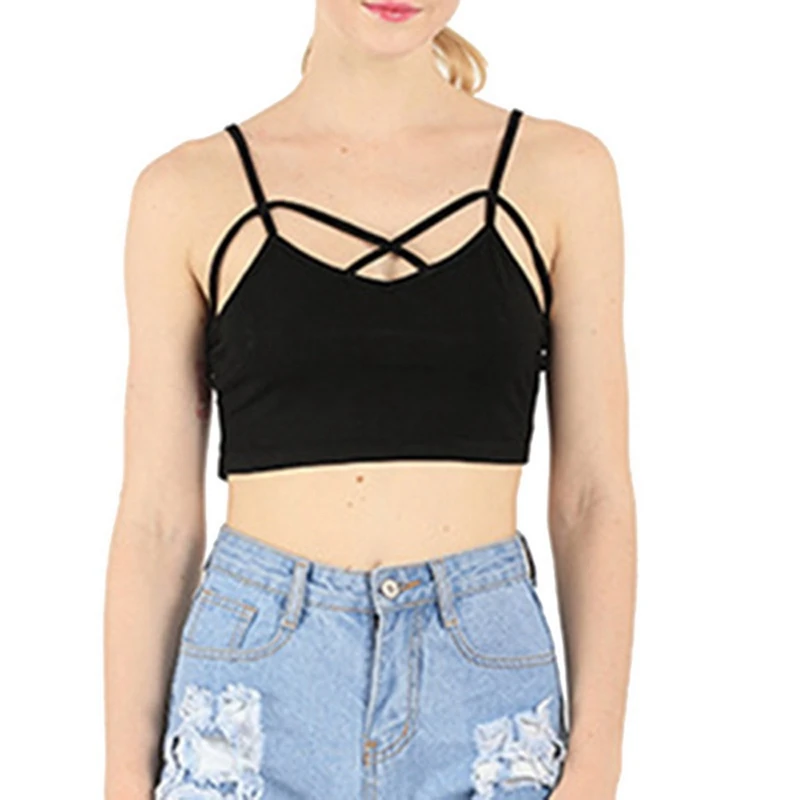 

2020 Sexy Women Cut Out Black Bra Bustier Crop Top Bralette Strappy Blusas Bandage Halter Tank Tops Camisole