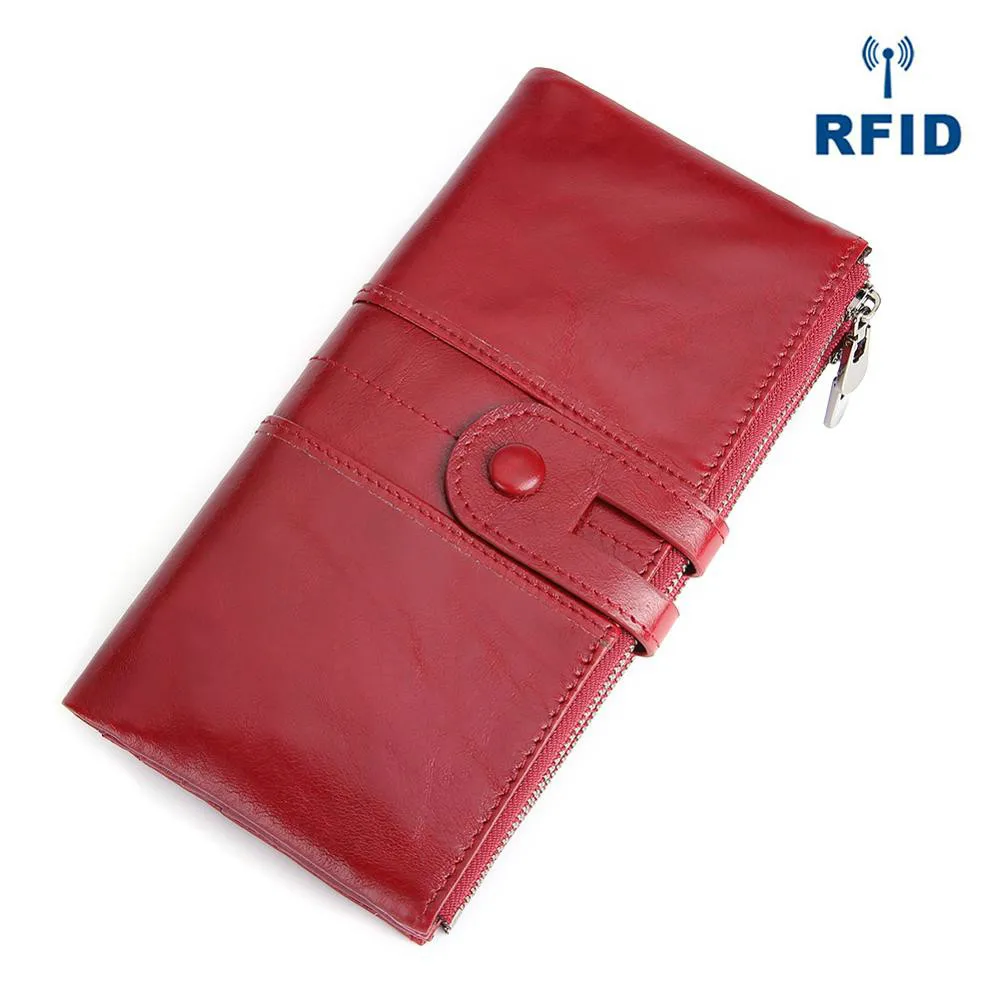 

RFID Card Protection Wallet Ladies Clutch Women Hasp Zipper Genuine Leather Card Holder Phone cartera mujer Long Women Wallets