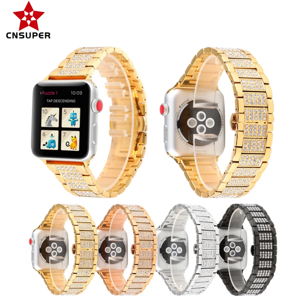 

CNSUPER Luxury Crystal Diamond Stainless Steel Band Strap For Apple Watch Series SE 6/5/4/3/2 Compatible With 38mm 40m 42mm 44mm