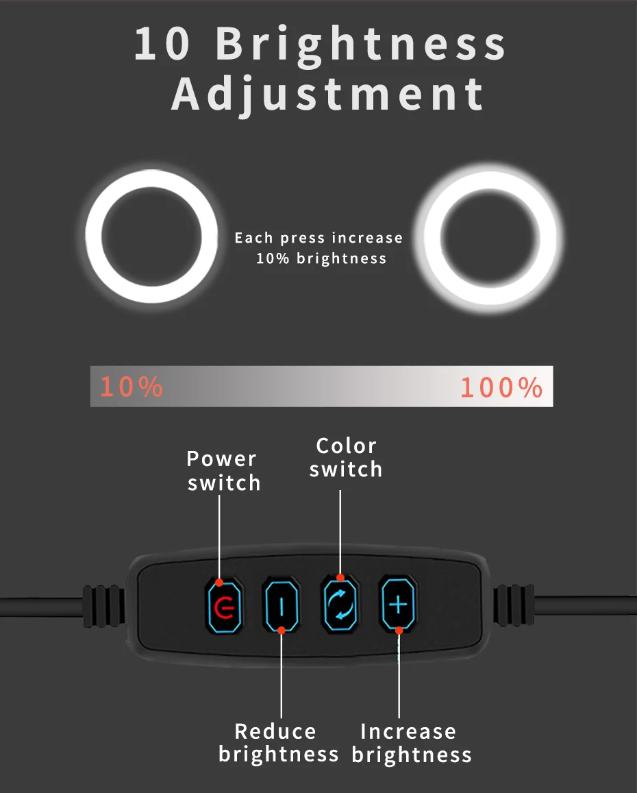 Светодиодный кольцевой светильник для селфи 20 см с регулируемой яркостью для фотосъемки на Youtube Video Live Photo Studio светильник с держателем для телефона и usb-штативом
