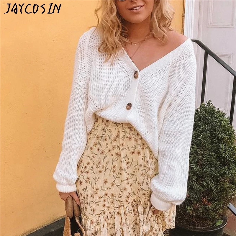 Женский трикотажный кардиган JAYCOSIN свитер с v-образным вырезом и длинными