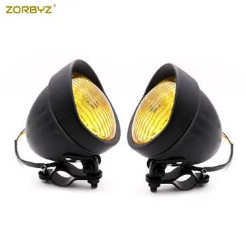

ZORBYZ Motorcycle 12V Black Retro Metal Fog Light With Roll Cage Guard Bar Tube Mount Bracket Clamp For Harley Yamaha Custom