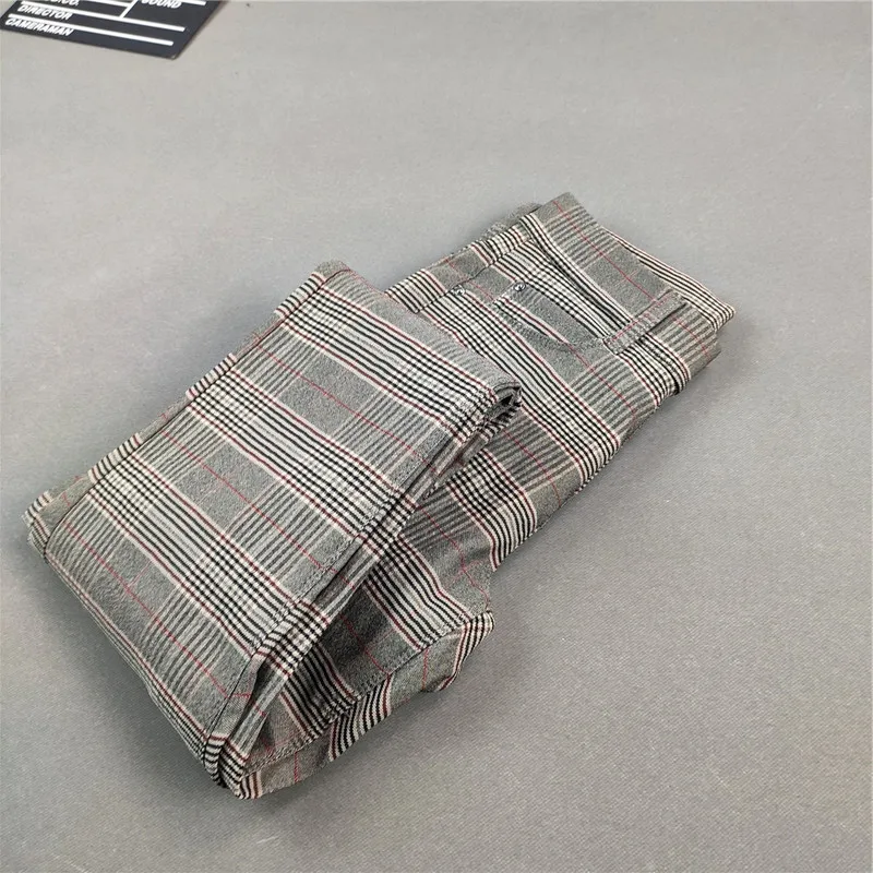

HOUZHOU Winter Plaid Pants Women England Style Vintage Warm Checkered Pants Casual Pencil Pants Fashion Trousers Women Button