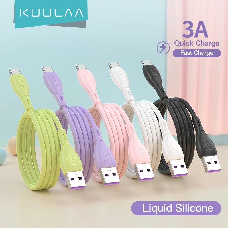 KUULAA Liquid Silicone USB Type C Cable For Samsung S10 QC3.0 Fast Charging Type-C Cable For Huawei POCO x3 USB-C Charger Wire