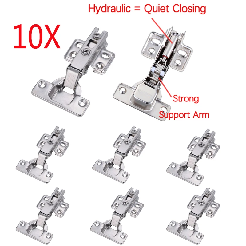 Charnières d'armoire en acier inoxydable, 8 pièces, fermeture douce