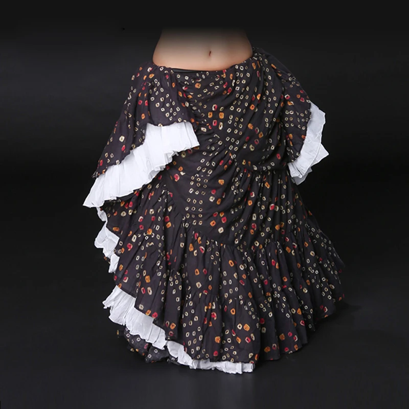 Племенная юбка для танца живота 14 метров полный круг широкий печатный хлопок платье для испанского фламенко Цыганский родовой сплав живота Dancel Ats