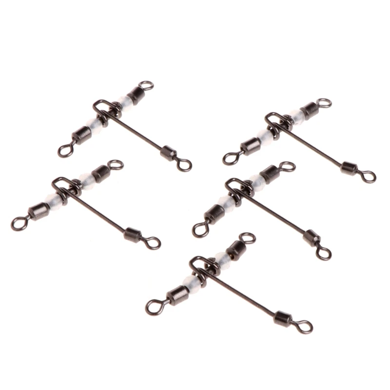 

5pcs 3 Way Luminous T-shape Rolling Swivel With Beads Fishing Swivels Connector Y4UB
