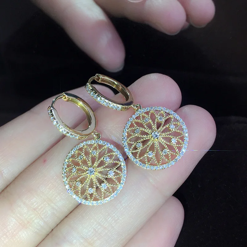 H28090743a8d14a37b02bbe968f053786e - 14K Gold Real Diamond Earring Round Hollow Wedding Gemstone for Women Peridot Bizuteria Grrnet Drop Earring Jewelry Orecchini