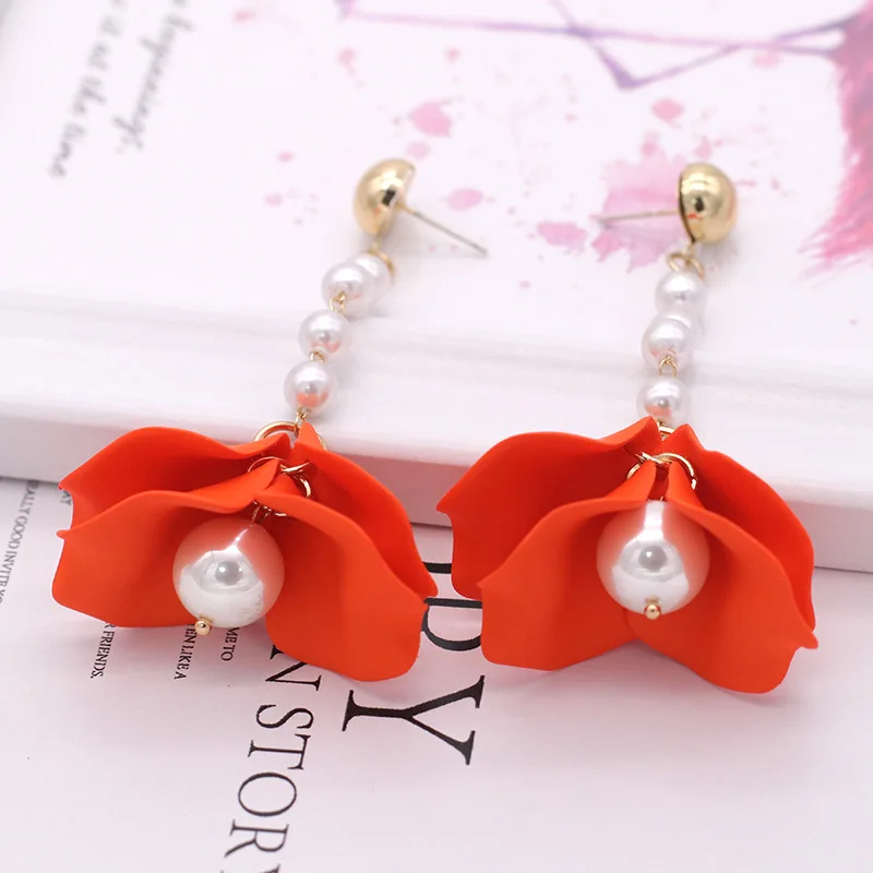 Aretes de mujer, современный стиль, дизайн, большие красные лепестки роз, серьги с кисточками, тренд, темперамент, летние корейские серьги для женщин