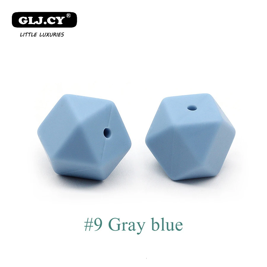 Gray blue 10pc 17 мм силиконовые бусины для кормления аксессуары 10 шт. красочные силиконовые шестигранные бусины Монтессори игрушки Детские принадлежности для кормления - Цвет: Gray blue 10pc