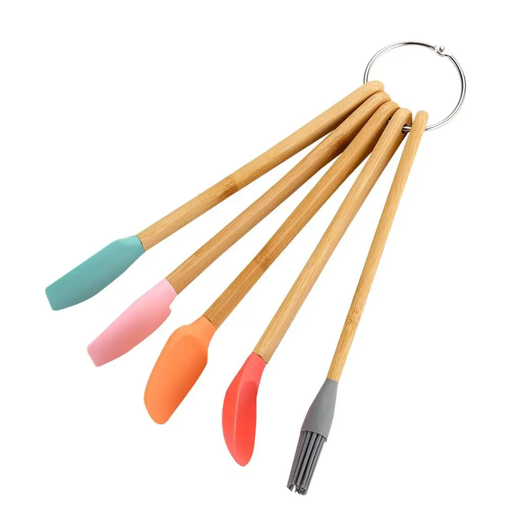 5Pcs/Set Baking Brush Spoon Scraper Set Home Bakery Wooden Handle Silicone Head Kitchen Baking Cooking Tool Kit