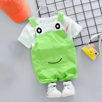 

Children Boy Clothes Striped Rabbit Short-sleeved T-shirt+Overalls Suit 2PCS New Baby Girls Clothes