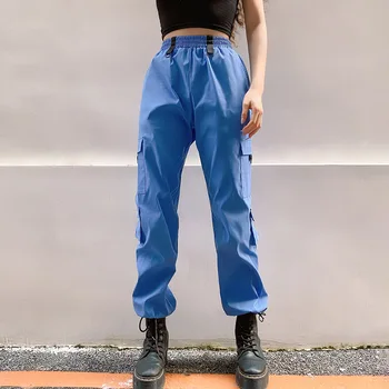 

Fashionable hot street hipsters high waisted pockets loose feet overalls 2020
