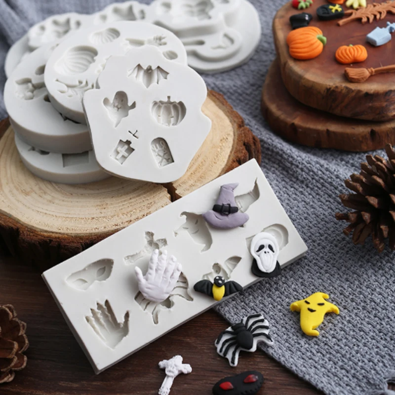 

Halloween Theme Pumpkin Ghost Skull Mold Fondant Cakes Decor Silicone Molds Sugarcraft Chocolate Baking Tool Cakes Gumpaste Fimo