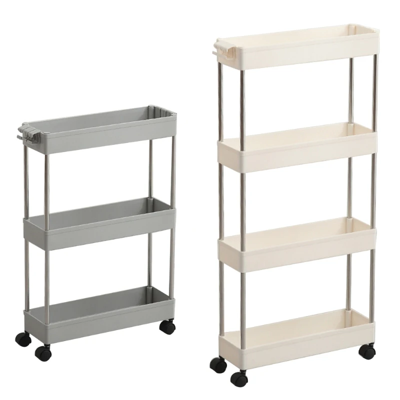 

3/4 Layer Kitchen Crack Storage Rack Movable Pulley Storage Shelf with Hooks