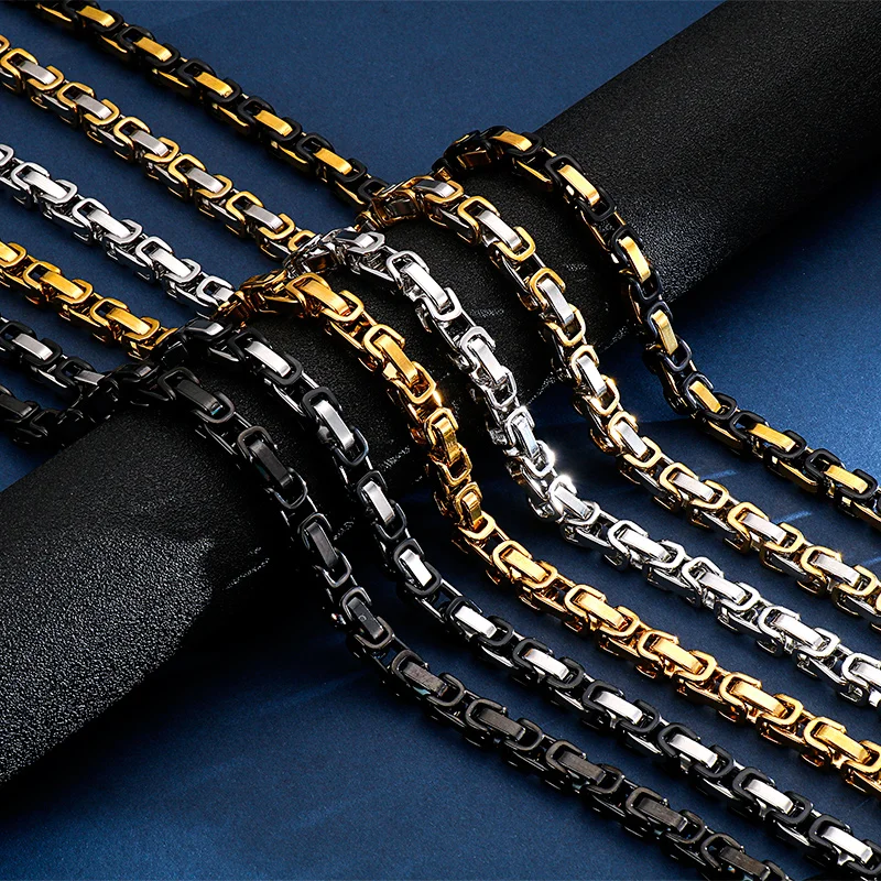 Royal Box Chain Necklace 4/6/8mm Width For Men Male Stainless Steel Long Necklace Personalise Jewelry Boyfriend Gift stainless steel necklace metal necklace sterling chain necklace
