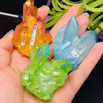

3pcs Beautiful Aura Crystal Cluster Angel Aura Titanium Quartz Crystal Stunning Rainbow Specimen Minerals Reiki Healing Chakra