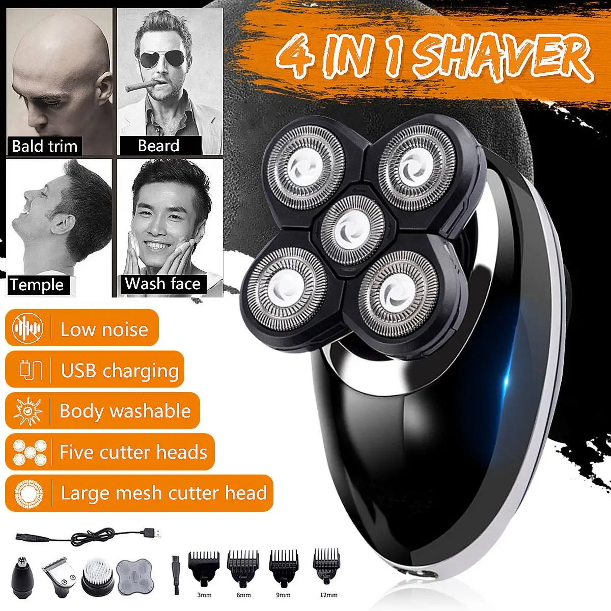 

SPZ 4 In 1 4D Rechargeable Bald Head Electric Shaver Hair Trimmer Clipper Wet&dry Use Waterproof Multipurpose Shaver