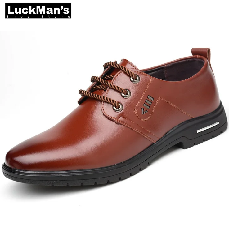 

LuckMan 2018 Spring Summer Men's Leather Shoes Leather Business Dress Men's Shoes Pointed Casual Shoes Black Brown LMS026