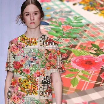 

140cm wide flower printed silk fabric meter digital printing silk crepe de chine fabric shirt dress fabric wholesale silk cloth