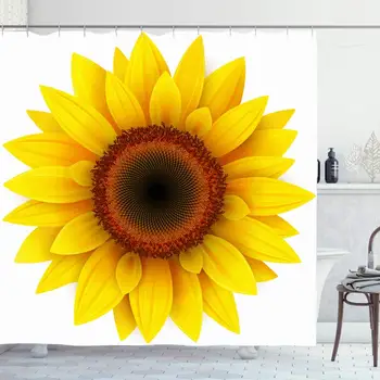 

Shower Curtain Set with Hooks 66x72 Sunflower Pollen Florist Stamens Closeup Realistic Organic Blooms Nature Natural Design