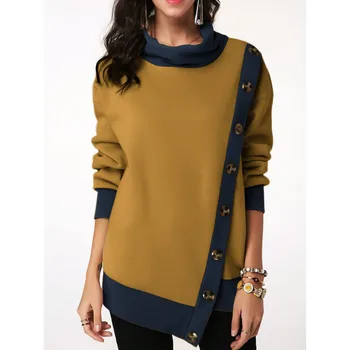 

Women Hoodie Sweatshirt Autumn Winter Irregular Buttons Patchwork Oversized Sweatshirts Office Retro Coat Kpop Pullover Clothing