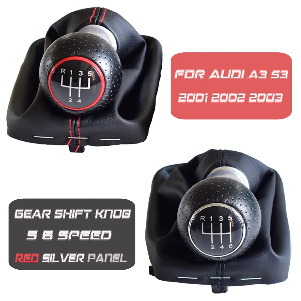 Рукоятка рычага переключения передач для Audi A3 S3 2001 2002 2003 черный/красный кожаный чехол переключателя передач крышка багажника для 5/6 скорости Руководство автомобиля Stying