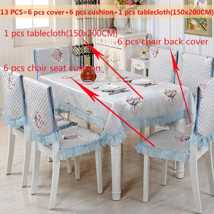 Blue 13pcs-150x200 9/12/13 шт./компл. вышивка Скатерти на элегантном толстом скатерть Пылезащитная крышка стола для Украшения для обеденной ткань Подушка на стул - Цвет: Blue 13pcs-150x200