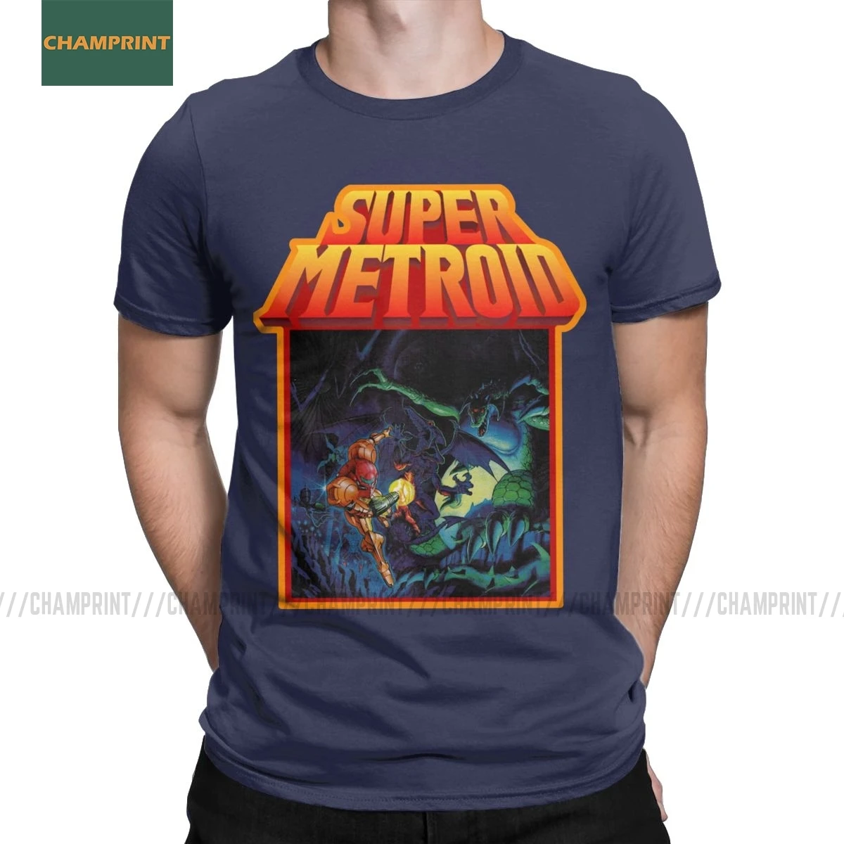 Футболка мужская с надписью Super Metroid хлопковая тенниска коротким рукавом майка