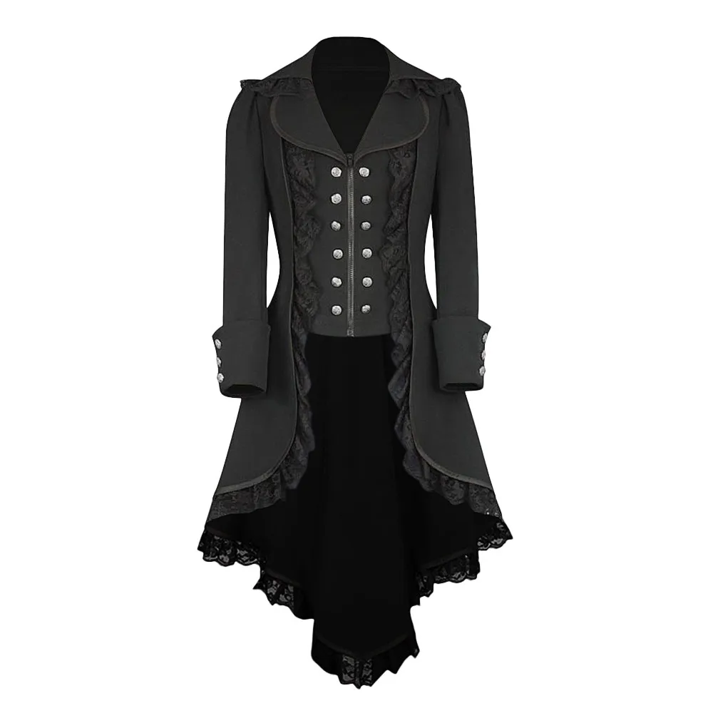 

Medieval coat Women cosplay costume party Long Sleeve Retro Lace Trim Button Up Irregular Tailcoat Outwear Renaissance d90907