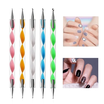 

5Pcs Dual-ended Dotting Tool Nail Art Acrylic Handle Metal Head Painting Pen Tool Nail Art Dot Pencil 2 Way Colorful Rhinestone