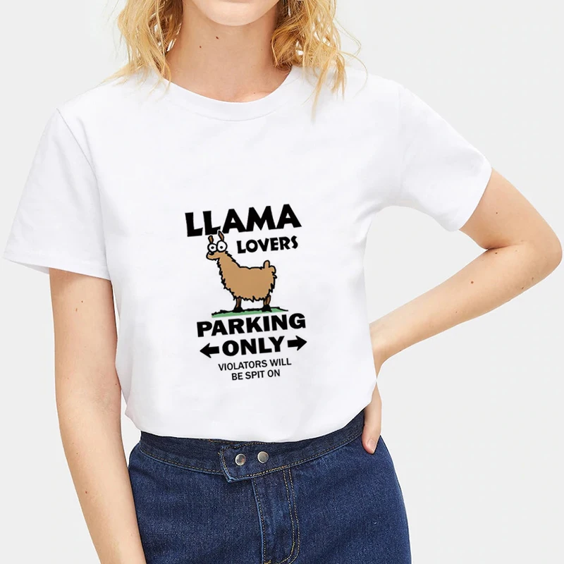 Harajuku Летняя женская футболка с принтом ламы, свободная женская футболка с круглым вырезом, топы, футболки, хит цвета, женские футболки с коротким рукавом, футболки