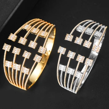 

HOT Trendy Luxury Stackable Big Bangle Cuff For Women Wedding Full Cubic Zircon Crystal CZ Dubai Bracelet Party Jewelry 2020