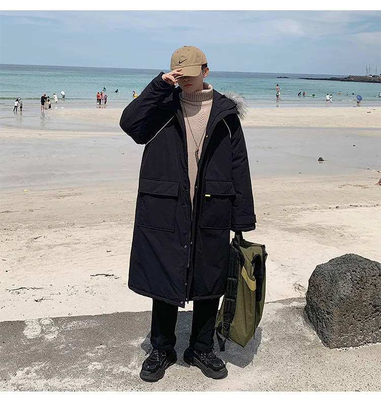 LAPPSTER Men Harajuku Thick Winter Long Jackets Coat Mens Japanese Streetwear Fur Hooded Parka Windbreaker Long Coat INS