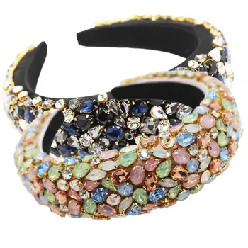 

Baroque Women Handmade Crystal Beaded Headband Bright Colorful Sponge Bandana