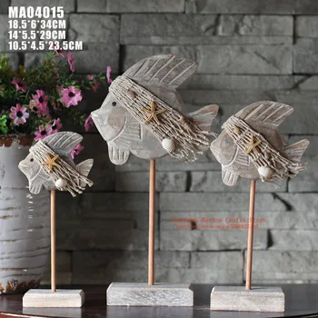 

MEDITERRANEAN MARINE FISH SERIES THREE SET ANTIQUE ORNAMENTS BAR FURNISHING HANDMADE CARVED CRAFTS HOME DECORATION ACCESSORIES