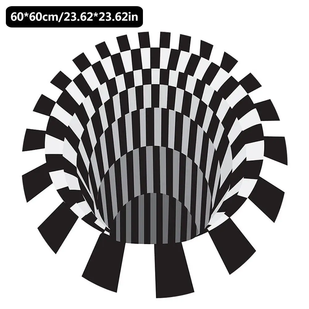 Alfombra redonda nueva alfombra de rejilla Blanca Negra ilusión 3D 