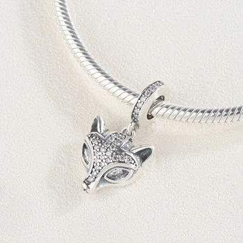 

New Arrival 925 Sterling Silver Pave White CZ Cute Fox Charms Fit European Bracelet Necklace Trinket Diy Women Jewelry