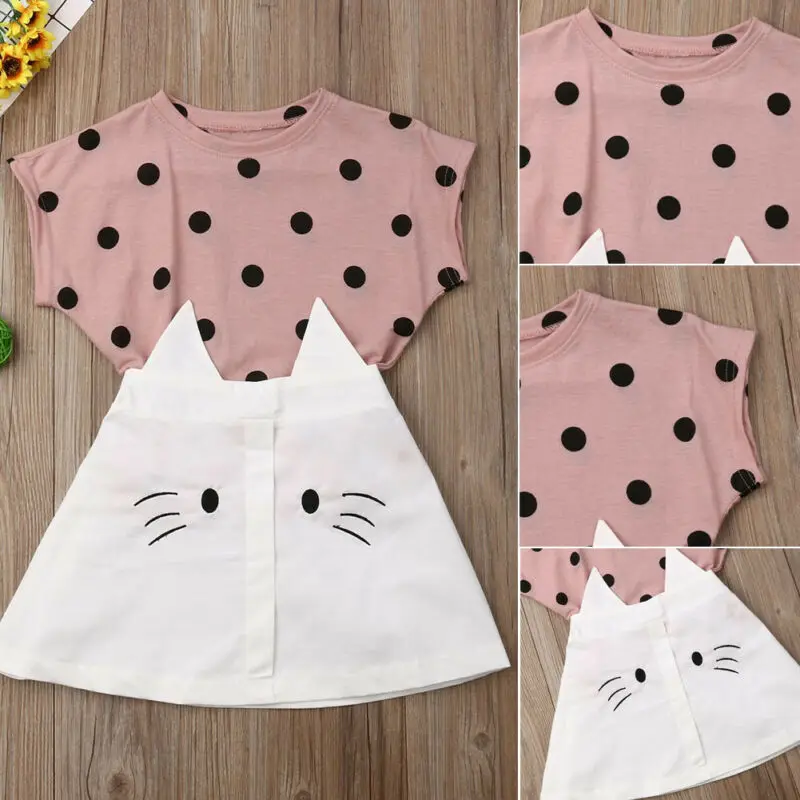 

Kids Baby Girls 2T-7T 2Pcs Summer Clothes Dot T-shirt Tops Tutu Skirt Outfits Sets