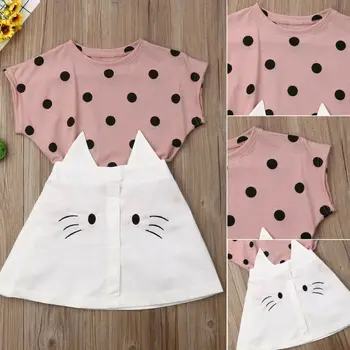 

Kids Baby Girls 2T-7T 2Pcs Summer Clothes Dot T-shirt Tops Tutu Skirt Outfits Sets