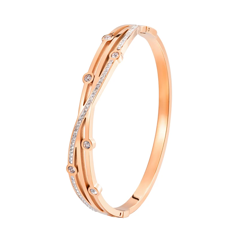New Multi-Crystal Cross Hollow Out Side Opening Stainless Steel Bracelet For Woman Love Wedding Gift Bangle Jewelry