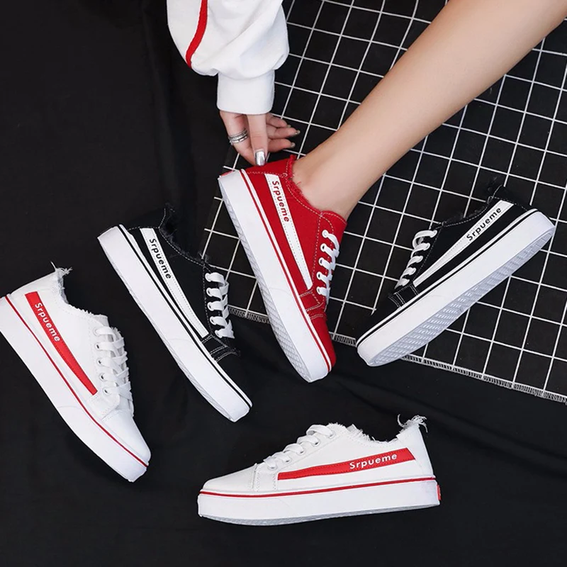 

Plus Size 36-42 Women Sneakers Lace UP Casual Shoes Black Canvas Shoes Woman White Sport Shoes espadrilles zapatos mujer 7559
