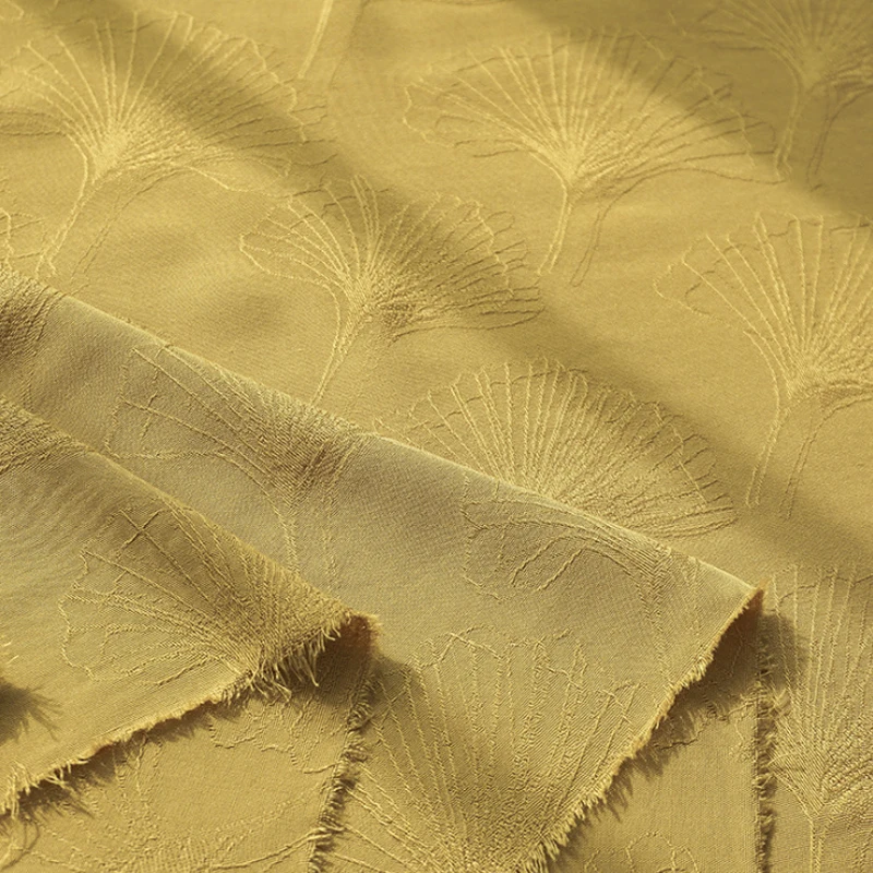 1 meter X 1.4 meter Warm yellow rayon material leaf pattern viscose