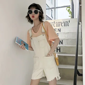 

2020 Age Reduction Bib Big Pocket Burr Siamese Pants Are Versatile Shorts Female