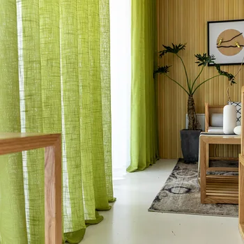 

Modern Curtains for Living Dining Room Bedroom Simple Big Belly Hemp Screens Solid Color Blinds Green Tulle curtains Custom Made